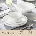 MALACASA Plates and Bowls Sets, 24 Pieces Modern Porcelain Dinnerware Set for 6 Ceramic Dishware Dishes White Kitchen Dinner Dining Ware Set Microwave and Dishwasher Safe, Series LUNA