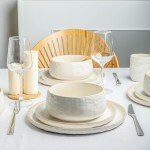 Stone by Mercer Project SHOSAI 32-Piece Stoneware Dinnerware Set, Plates and Bowls Set, Modern Dishware set fo 8, White Speckled