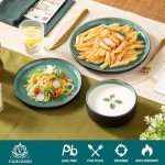 vancasso PLAYA Plates and Bowls Sets, 12 Pieces Stoneware Dinnerware Sets Dishes Set Modern kitchen Dishware Sets Service for 4, Dishwasher and Microwave Safe, Green