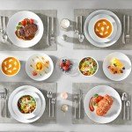 MALACASA 12 Pieces Gourmet Porcelain Dinnerware Sets, Modern White Dish Set for 4, Premium Serving Plates and Bowls Sets, Chip and Scratch Resistant Dishware Sets, Series AMELIA