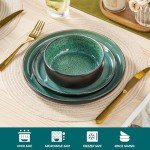 vancasso PLAYA Plates and Bowls Sets, 12 Pieces Stoneware Dinnerware Sets Dishes Set Modern kitchen Dishware Sets Service for 4, Dishwasher and Microwave Safe, Green