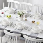 MALACASA 24 Pieces Porcelain Dinnerware Set, Modern White Dish Set for 6, Premium Serving Plates and Bowls Sets, Chip and Scratch Resistant Dishware Sets Kitchen Dishes Dining Ware Set, Series LEAH