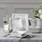 MALACASA Dishes Set for 12, 60-Piece Modern Porcelain Dinnerware Sets, Marble Dish Set with Plates and Bowls, Cups and Saucers, Square Plates Dinnerware Dining Dishware Sets, Series Flora