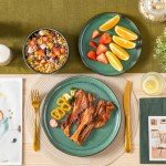 vancasso PLAYA Plates and Bowls Sets, 12 Pieces Stoneware Dinnerware Sets Dishes Set Modern kitchen Dishware Sets Service for 4, Dishwasher and Microwave Safe, Green