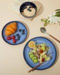 Pokini Stoneware Dinnerware Sets, Ceramic Plates and Bowls Set, Microwave & Dishwasher Safe Kitchen Dish Set, Modern Dinner Plates | Salad Plates | Cereal Bowls for 4, Dishware Sets Blue