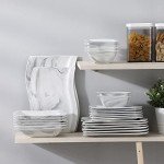MALACASA Dishes Set for 12, 60-Piece Modern Porcelain Dinnerware Sets, Marble Dish Set with Plates and Bowls, Cups and Saucers, Square Plates Dinnerware Dining Dishware Sets, Series Flora