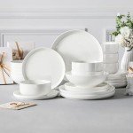 MALACASA Plates and Bowls Sets, 24 Pieces Modern Porcelain Dinnerware Set for 6 Ceramic Dishware Dishes White Kitchen Dinner Dining Ware Set Microwave and Dishwasher Safe, Series LUNA