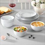 MALACASA 12 Pieces Gourmet Porcelain Dinnerware Sets, Modern White Dish Set for 4, Premium Serving Plates and Bowls Sets, Chip and Scratch Resistant Dishware Sets, Series AMELIA