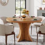 Tribesigns Round Dining Table for 4-6, 47.24-Inch Farmhouse Kitchen Table, Wood Dining Table with Pedestal Base, Small Dinner Table for Dining Room,Living Room, Small Space, Brown