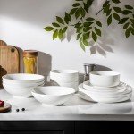 MALACASA Plates and Bowls Sets, 24 Pieces Modern Porcelain Dinnerware Set for 6 Ceramic Dishware Dishes White Kitchen Dinner Dining Ware Set Microwave and Dishwasher Safe, Series LUNA
