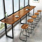 Industrial Bar Table,Solid Wood Counter Height Bar Table Live Edge Dining Table,Long Bar Table High Top Wall Bar Table Rectangular Narrow Bar Table(55.1", Brown)