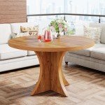 Tribesigns Round Dining Table for 4-6, 47.24-Inch Farmhouse Kitchen Table, Wood Dining Table with Pedestal Base, Small Dinner Table for Dining Room,Living Room, Small Space, Brown