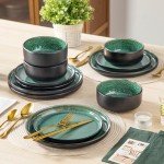 vancasso PLAYA Plates and Bowls Sets, 12 Pieces Stoneware Dinnerware Sets Dishes Set Modern kitchen Dishware Sets Service for 4, Dishwasher and Microwave Safe, Green
