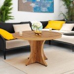 Tribesigns Round Dining Table for 4-6, 47.24-Inch Farmhouse Kitchen Table, Wood Dining Table with Pedestal Base, Small Dinner Table for Dining Room,Living Room, Small Space, Brown