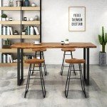 Industrial Bar Table,Solid Wood Counter Height Bar Table Live Edge Dining Table,Long Bar Table High Top Wall Bar Table Rectangular Narrow Bar Table(55.1", Brown)