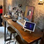 Industrial Bar Table,Solid Wood Counter Height Bar Table Live Edge Dining Table,Long Bar Table High Top Wall Bar Table Rectangular Narrow Bar Table(55.1", Brown)