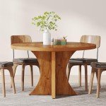 Tribesigns Round Dining Table for 4-6, 47.24-Inch Farmhouse Kitchen Table, Wood Dining Table with Pedestal Base, Small Dinner Table for Dining Room,Living Room, Small Space, Brown