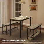 SumKea Dining Table Set for 4, Kitchen Room Table Set with 2 Benches, 3-Piece Dining Chairs Set for Breakfast Nook, Grey