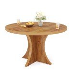 Tribesigns Round Dining Table for 4-6, 47.24-Inch Farmhouse Kitchen Table, Wood Dining Table with Pedestal Base, Small Dinner Table for Dining Room,Living Room, Small Space, Brown