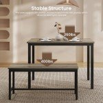 SumKea Dining Table Set for 4, Kitchen Room Table Set with 2 Benches, 3-Piece Dining Chairs Set for Breakfast Nook, Grey