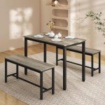 SumKea Dining Table Set for 4, Kitchen Room Table Set with 2 Benches, 3-Piece Dining Chairs Set for Breakfast Nook, Grey