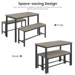 SumKea Dining Table Set for 4, Kitchen Room Table Set with 2 Benches, 3-Piece Dining Chairs Set for Breakfast Nook, Grey