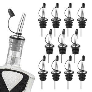 Ohtomber 12PCS Liquor Pour Spout - Stainless Steel Speed Tapered Olive Oil Alcohol Dispenser Pour Spouts for Liquor Bottles with Dust Caps, Bar Accessories Bar Tools