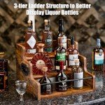 KLM Liquor Bottle Display Shelf, Coffee Syrup Rack Organizer, 3 Step Countertop Liquor Wine Rack, mini bar,liquor cabinet, Home Retro Bar Shelf Stand for Liquor Whiskey, Spirits, Brown, GL-06
