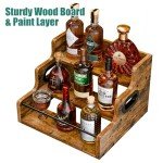 KLM Liquor Bottle Display Shelf, Coffee Syrup Rack Organizer, 3 Step Countertop Liquor Wine Rack, mini bar,liquor cabinet, Home Retro Bar Shelf Stand for Liquor Whiskey, Spirits, Brown, GL-06