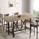 Tribesigns Bar Table, Industrial Counter Height Pub Table with Metal Footrest, 63-Inch Rectangle Wood Kitchen Dining Table with Sturdy Metal Frame for Dining Room, Home Bar (Gray)