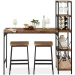 Best Choice Products 3-Piece Counter Height Dining Set, Desk, Bar, Kitchen Island Table w/ 2 Stools, Wine Rack & Storage Shelves - Brown