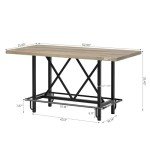 Tribesigns Bar Table, Industrial Counter Height Pub Table with Metal Footrest, 63-Inch Rectangle Wood Kitchen Dining Table with Sturdy Metal Frame for Dining Room, Home Bar (Gray)