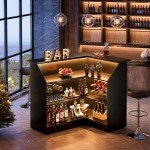 Tribesigns L-Shaped Bar Cabinet, 4-Tier Corner Bar Unit with Stemware Racks, Black