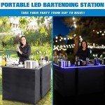 GoBar Portable Double Bar Table Set with Multi-Color LED Lights - Mobile Bartender Station for Events - Includes Carrying Case
