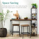 Best Choice Products 3-Piece Counter Height Dining Set, Desk, Bar, Kitchen Island Table w/ 2 Stools, Wine Rack & Storage Shelves - Brown