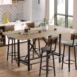 Tribesigns Bar Table, Industrial Counter Height Pub Table with Metal Footrest, 63-Inch Rectangle Wood Kitchen Dining Table with Sturdy Metal Frame for Dining Room, Home Bar (Gray)