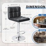 Homall Bar Stools Modern PU Leather Adjustable Swivel Barstools, Armless Hydraulic Kitchen Counter Bar Stool Extra Height Square Island Barstool with Back Set of 2 (Leather, Black)