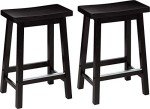 Amazon Basics Solid Wood Saddle-Seat Counter-Height Kitchen Island BarStool, 24-Inch Height, Black - Set of 2