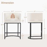 LUE BONA 27" H Counter Height Bar Stools Set of 2, Modern Barrel Counter Stools with Backrest and Arms, Black Metal Frames, Linen Fabric Upholstered Accent Barstools for Kitchen Island, Beige