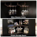 Tribesigns L-Shaped Bar Cabinet, 4-Tier Corner Bar Unit with Stemware Racks, Black