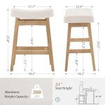 Cozyman Bar Stools Set of 3, Barstools with Sturdy Wood Legs, Saddle Seat Counter Height Bar Stools for Kitchen Counter, Bar, Dining, 24 Inch Farmhouse Counter Stools, Beige Fabric