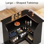 Tribesigns L-Shaped Bar Cabinet, 4-Tier Corner Bar Unit with Stemware Racks, Black
