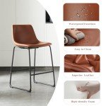 Sweetcrispy Counter Height Bar Stools Set of 2, 26 inch Leather Barstools Modern Bar Stools with Back, Counter Stool Armless Bar Chairs with Metal Legs, Footrest, Brown