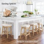 Cozyman Bar Stools Set of 3, Barstools with Sturdy Wood Legs, Saddle Seat Counter Height Bar Stools for Kitchen Counter, Bar, Dining, 24 Inch Farmhouse Counter Stools, Beige Fabric