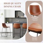 Sweetcrispy Counter Height Bar Stools Set of 2, 26 inch Leather Barstools Modern Bar Stools with Back, Counter Stool Armless Bar Chairs with Metal Legs, Footrest, Brown