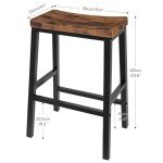 HOOBRO Bar Stools, Set of 2 Bar Chairs, 23.6 Inch Saddle Stools, Kitchen Counter Stools with Footrests, Industrial Stools for Dining Room, Kitchen, Counter, Bar, Rustic Brown and Black BF02MD01