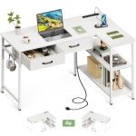 Coleshome 40 Inch L Shaped Computer Desk with 2 Drawers, Small Desk for Small Space, PC Desks, White