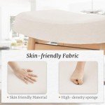 Cozyman Bar Stools Set of 3, Barstools with Sturdy Wood Legs, Saddle Seat Counter Height Bar Stools for Kitchen Counter, Bar, Dining, 24 Inch Farmhouse Counter Stools, Beige Fabric