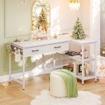 Coleshome 40 Inch L Shaped Computer Desk with 2 Drawers, Small Desk for Small Space, PC Desks, White