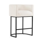 LUE BONA 27" H Counter Height Bar Stools Set of 2, Modern Barrel Counter Stools with Backrest and Arms, Black Metal Frames, Linen Fabric Upholstered Accent Barstools for Kitchen Island, Beige